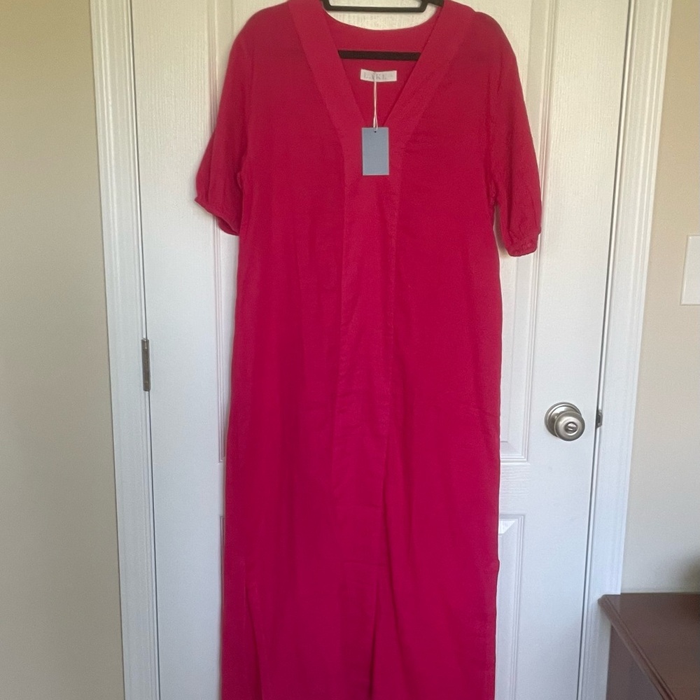 Lake Pink V-Neck Gauge Caftan Dress S